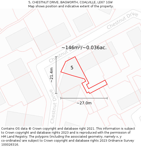 5, CHESTNUT DRIVE, BAGWORTH, COALVILLE, LE67 1GW: Plot and title map