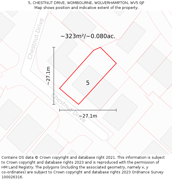 5, CHESTNUT DRIVE, WOMBOURNE, WOLVERHAMPTON, WV5 0JF: Plot and title map