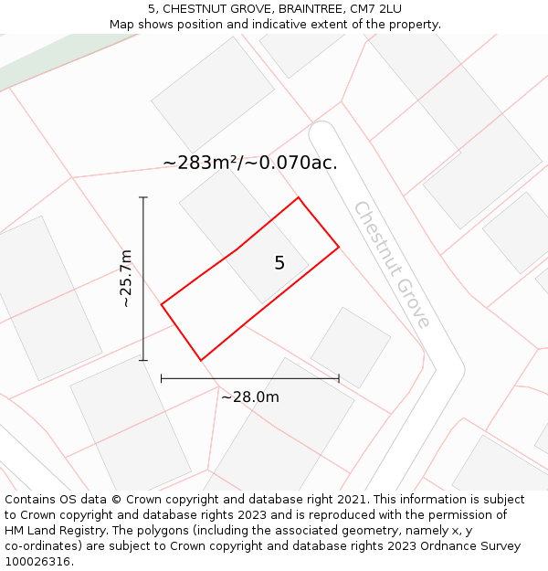 5, CHESTNUT GROVE, BRAINTREE, CM7 2LU: Plot and title map