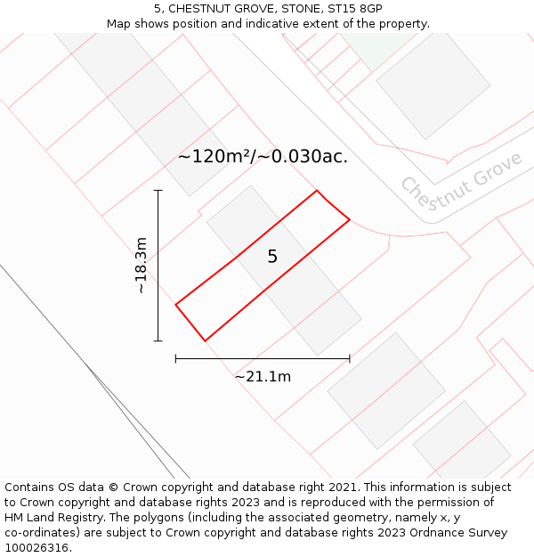 5, CHESTNUT GROVE, STONE, ST15 8GP: Plot and title map