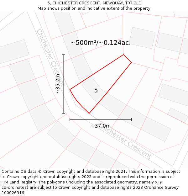 5, CHICHESTER CRESCENT, NEWQUAY, TR7 2LD: Plot and title map