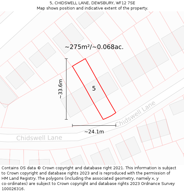 5, CHIDSWELL LANE, DEWSBURY, WF12 7SE: Plot and title map