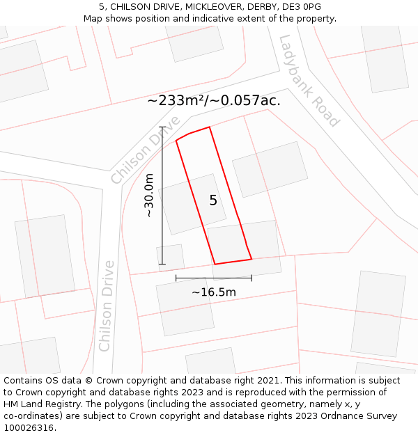 5, CHILSON DRIVE, MICKLEOVER, DERBY, DE3 0PG: Plot and title map