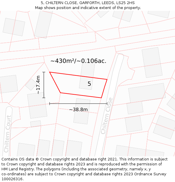5, CHILTERN CLOSE, GARFORTH, LEEDS, LS25 2HS: Plot and title map