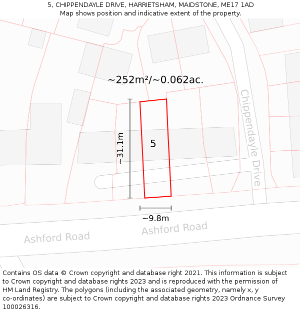 5, CHIPPENDAYLE DRIVE, HARRIETSHAM, MAIDSTONE, ME17 1AD: Plot and title map