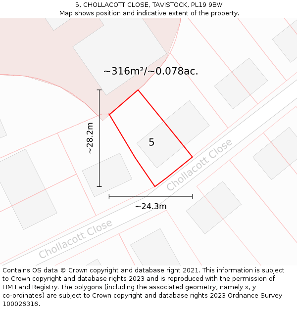 5, CHOLLACOTT CLOSE, TAVISTOCK, PL19 9BW: Plot and title map