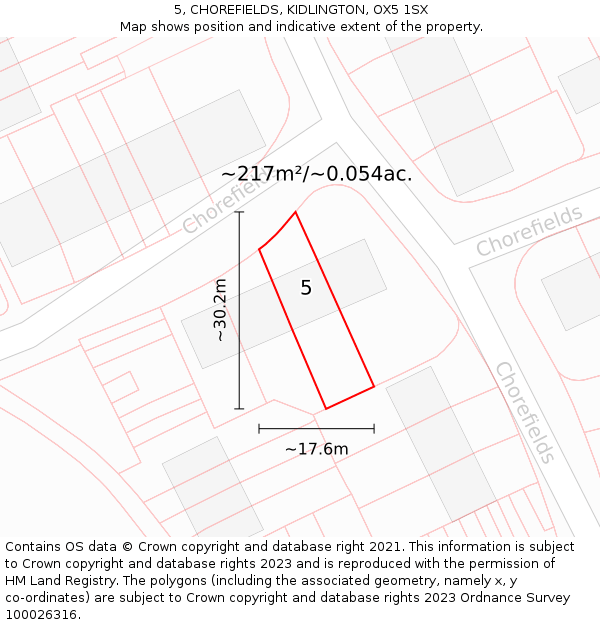 5, CHOREFIELDS, KIDLINGTON, OX5 1SX: Plot and title map