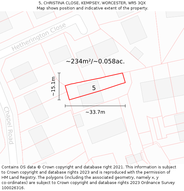5, CHRISTINA CLOSE, KEMPSEY, WORCESTER, WR5 3QX: Plot and title map