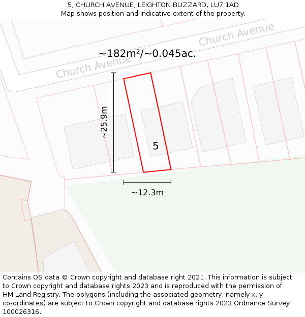 5, CHURCH AVENUE, LEIGHTON BUZZARD, LU7 1AD: Plot and title map