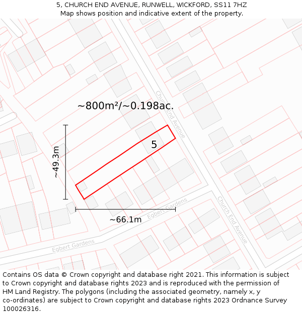 5, CHURCH END AVENUE, RUNWELL, WICKFORD, SS11 7HZ: Plot and title map