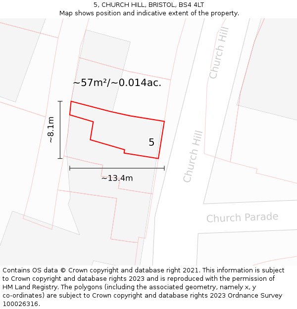 5, CHURCH HILL, BRISTOL, BS4 4LT: Plot and title map