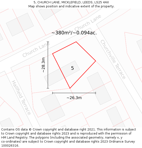 5, CHURCH LANE, MICKLEFIELD, LEEDS, LS25 4AX: Plot and title map