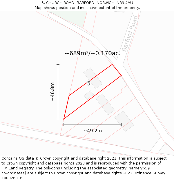 5, CHURCH ROAD, BARFORD, NORWICH, NR9 4AU: Plot and title map