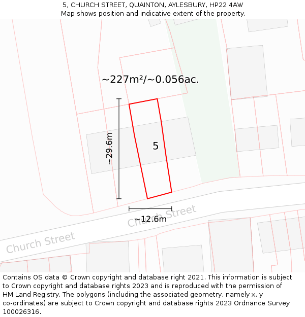 5, CHURCH STREET, QUAINTON, AYLESBURY, HP22 4AW: Plot and title map