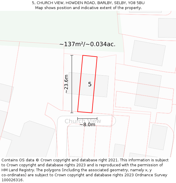 5, CHURCH VIEW, HOWDEN ROAD, BARLBY, SELBY, YO8 5BU: Plot and title map