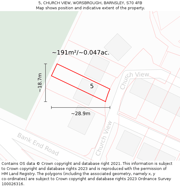 5, CHURCH VIEW, WORSBROUGH, BARNSLEY, S70 4FB: Plot and title map