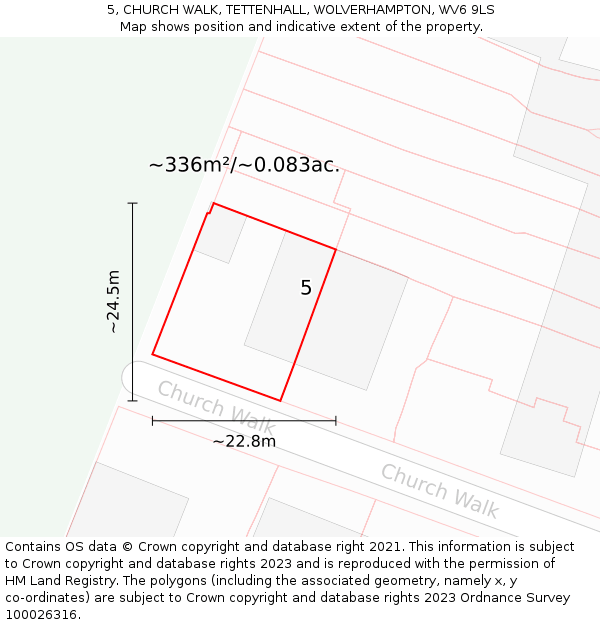 5, CHURCH WALK, TETTENHALL, WOLVERHAMPTON, WV6 9LS: Plot and title map