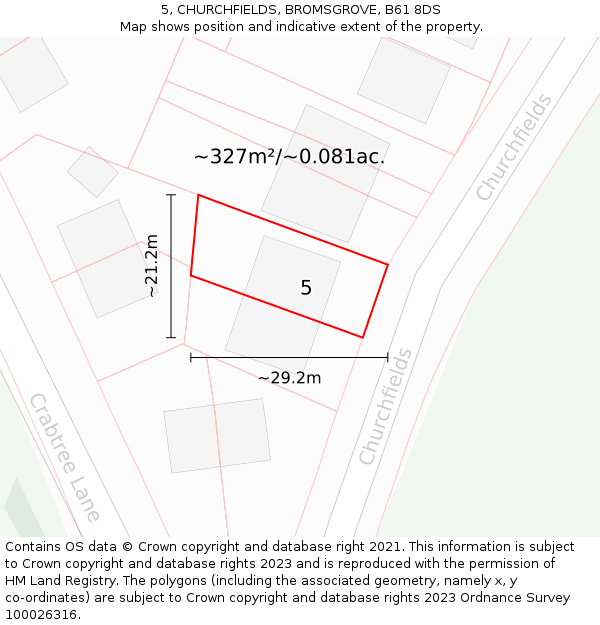 5, CHURCHFIELDS, BROMSGROVE, B61 8DS: Plot and title map