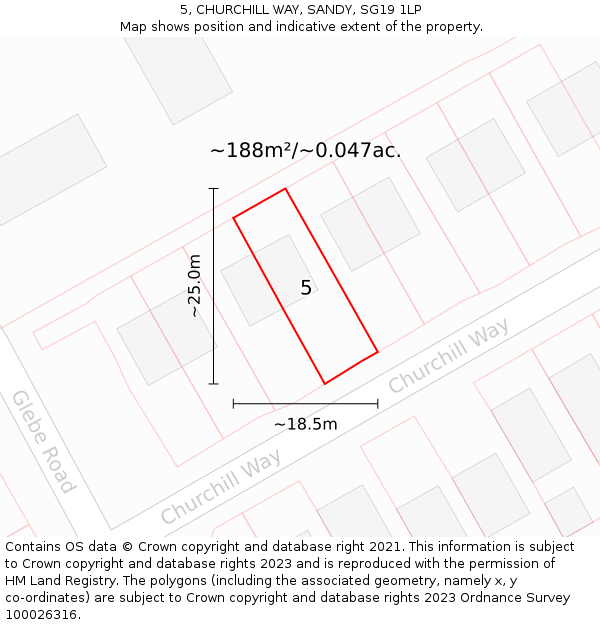 5, CHURCHILL WAY, SANDY, SG19 1LP: Plot and title map