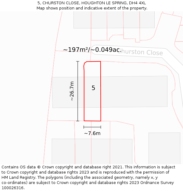 5, CHURSTON CLOSE, HOUGHTON LE SPRING, DH4 4XL: Plot and title map