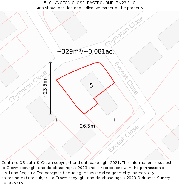 5, CHYNGTON CLOSE, EASTBOURNE, BN23 8HQ: Plot and title map