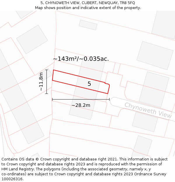 5, CHYNOWETH VIEW, CUBERT, NEWQUAY, TR8 5FQ: Plot and title map