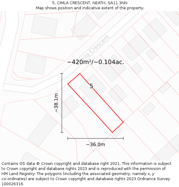 5, CIMLA CRESCENT, NEATH, SA11 3NN: Plot and title map