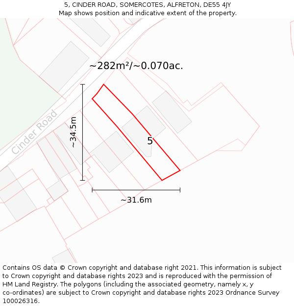 5, CINDER ROAD, SOMERCOTES, ALFRETON, DE55 4JY: Plot and title map