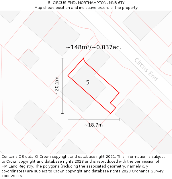 5, CIRCUS END, NORTHAMPTON, NN5 6TY: Plot and title map