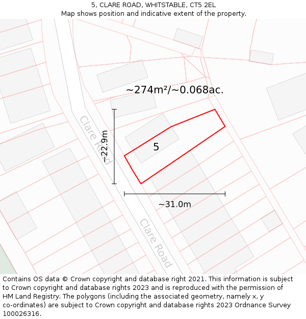 5, CLARE ROAD, WHITSTABLE, CT5 2EL: Plot and title map
