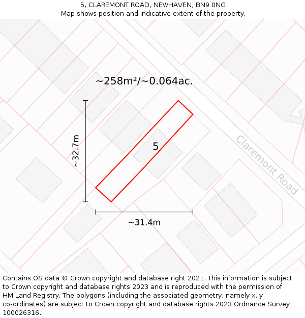 5, CLAREMONT ROAD, NEWHAVEN, BN9 0NG: Plot and title map