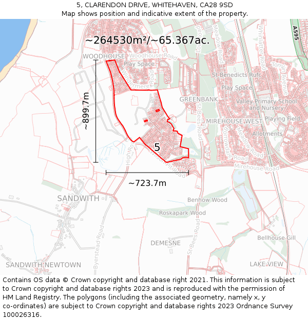 5, CLARENDON DRIVE, WHITEHAVEN, CA28 9SD: Plot and title map