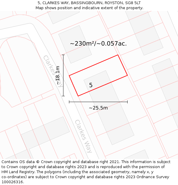 5, CLARKES WAY, BASSINGBOURN, ROYSTON, SG8 5LT: Plot and title map