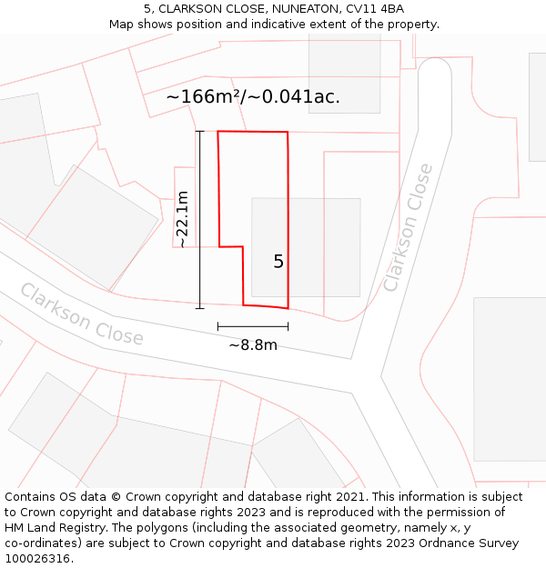 5, CLARKSON CLOSE, NUNEATON, CV11 4BA: Plot and title map