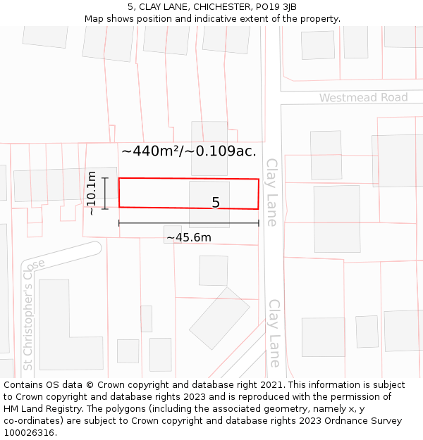 5, CLAY LANE, CHICHESTER, PO19 3JB: Plot and title map