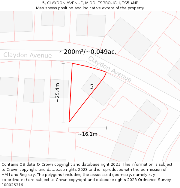 5, CLAYDON AVENUE, MIDDLESBROUGH, TS5 4NP: Plot and title map
