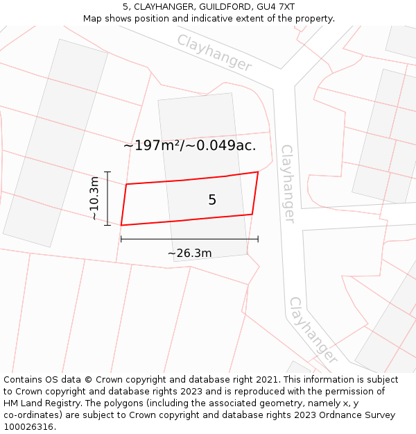 5, CLAYHANGER, GUILDFORD, GU4 7XT: Plot and title map
