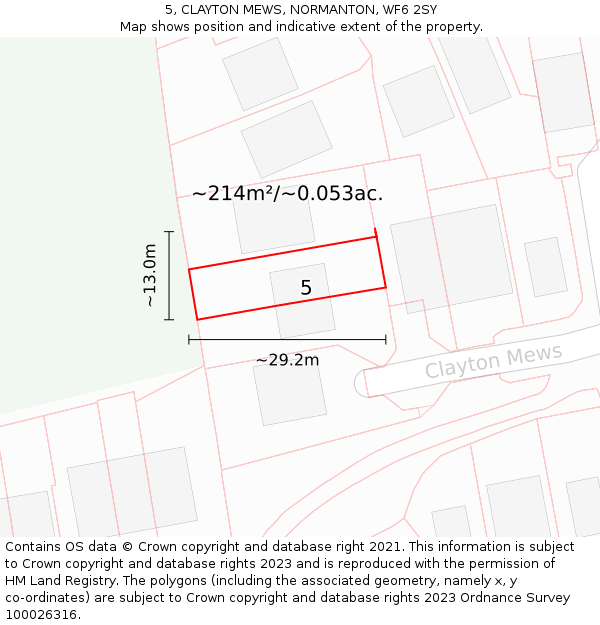 5, CLAYTON MEWS, NORMANTON, WF6 2SY: Plot and title map