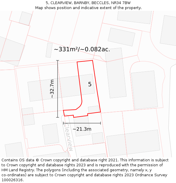 5, CLEARVIEW, BARNBY, BECCLES, NR34 7BW: Plot and title map