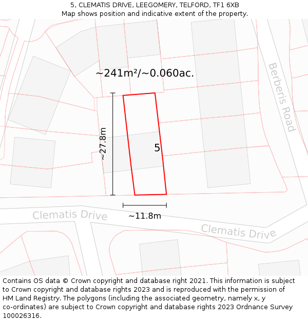 5, CLEMATIS DRIVE, LEEGOMERY, TELFORD, TF1 6XB: Plot and title map