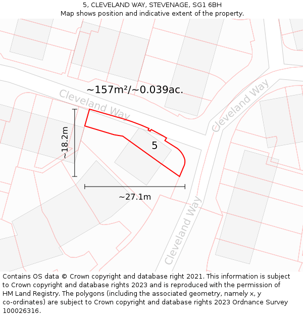 5, CLEVELAND WAY, STEVENAGE, SG1 6BH: Plot and title map