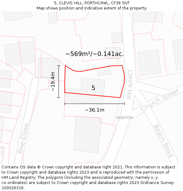 5, CLEVIS HILL, PORTHCAWL, CF36 5NT: Plot and title map