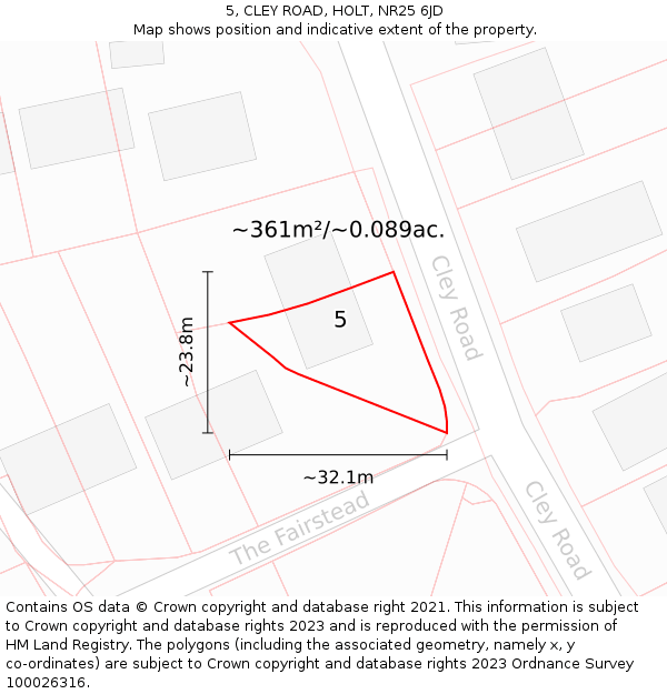 5, CLEY ROAD, HOLT, NR25 6JD: Plot and title map