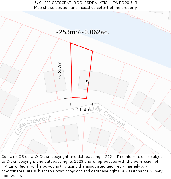 5, CLIFFE CRESCENT, RIDDLESDEN, KEIGHLEY, BD20 5LB: Plot and title map