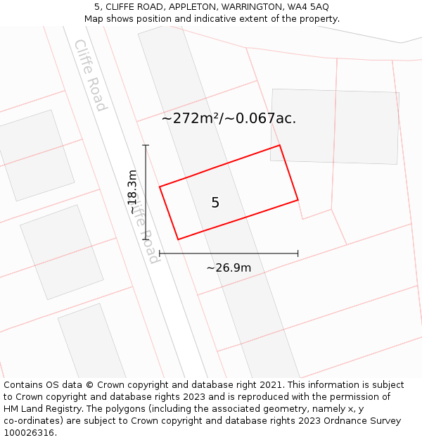 5, CLIFFE ROAD, APPLETON, WARRINGTON, WA4 5AQ: Plot and title map