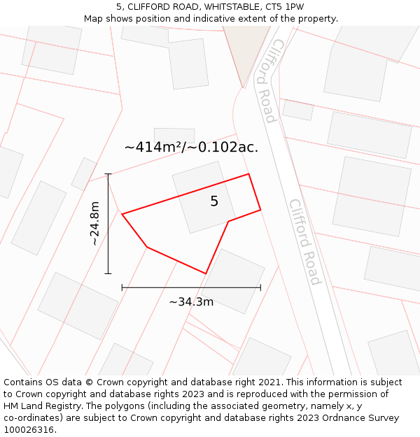5, CLIFFORD ROAD, WHITSTABLE, CT5 1PW: Plot and title map