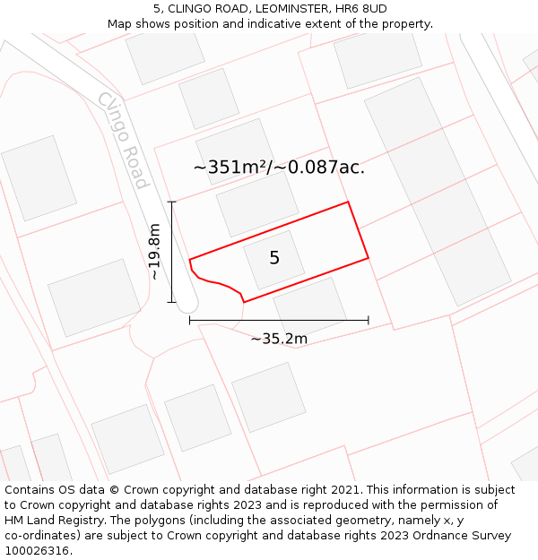 5, CLINGO ROAD, LEOMINSTER, HR6 8UD: Plot and title map