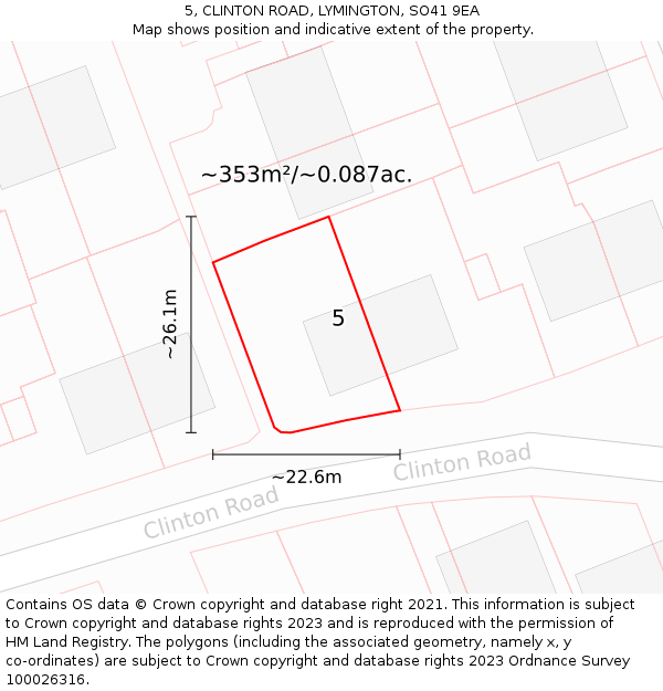 5, CLINTON ROAD, LYMINGTON, SO41 9EA: Plot and title map