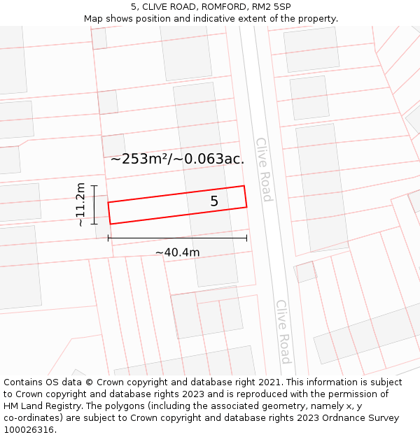 5, CLIVE ROAD, ROMFORD, RM2 5SP: Plot and title map