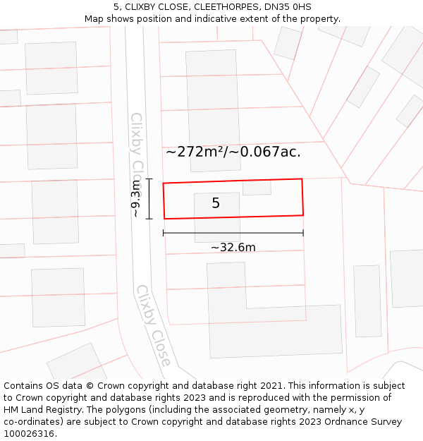 5, CLIXBY CLOSE, CLEETHORPES, DN35 0HS: Plot and title map
